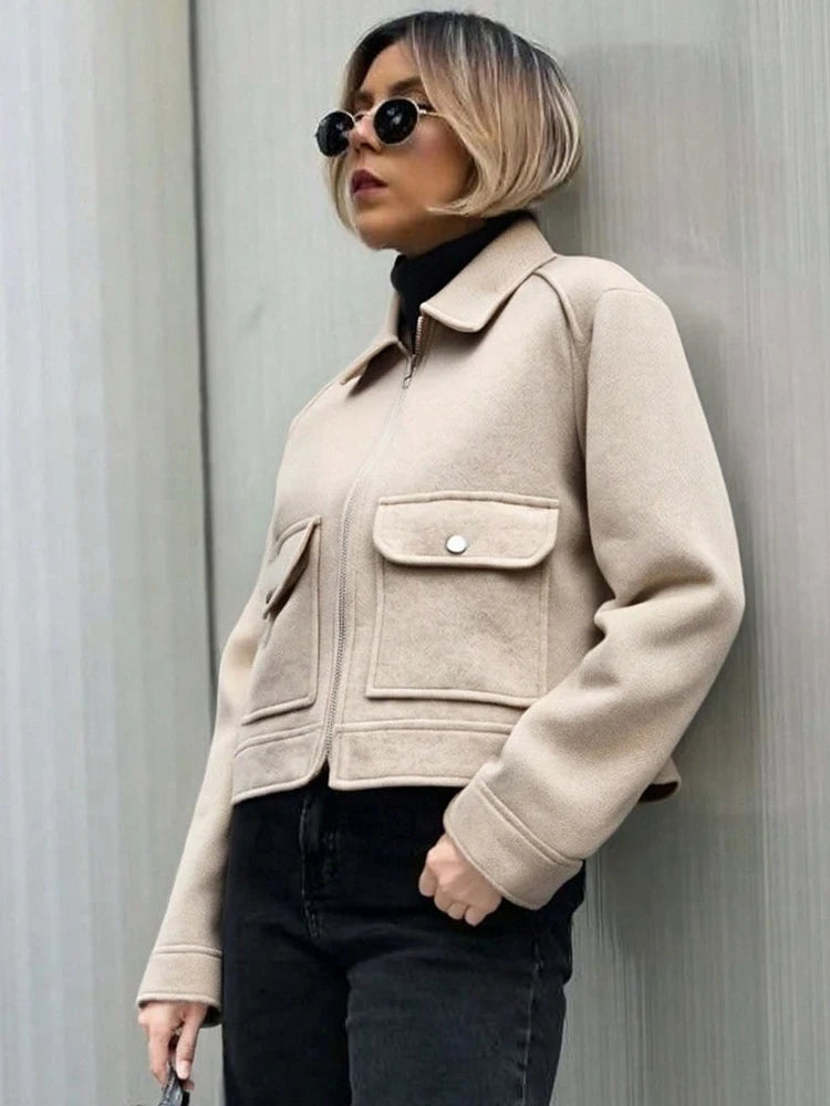 SLTNX Women's Zipper Jacket Coat New Winter Long Sleeve Pocket Outerwear Coat Short Street Elegant Women's Jacket - Matrix-studios.com
