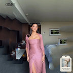 OIMG Glamorous Strapless Mermaid Prom Gowns Cap Sleeves Formal Party Gown Side Slit Floor Length Evening Dress Customized - Matrix-studios.com