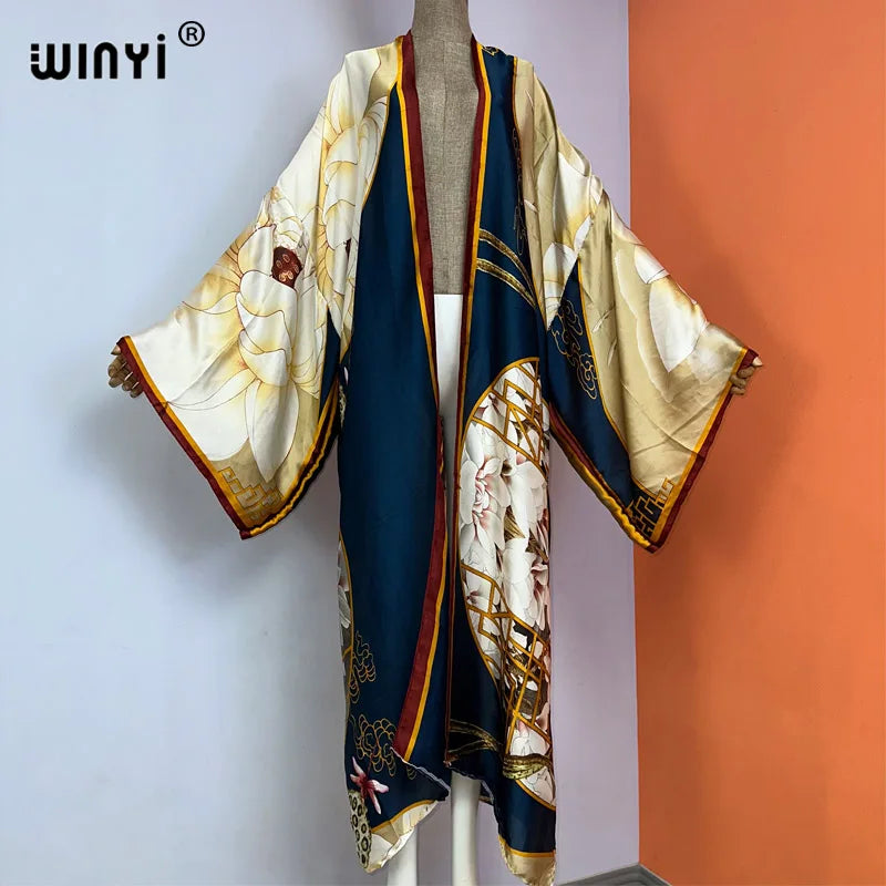 WINYI Summer New Fashion Print Women Cardigan Loose Long Dress Elegant Party Boho Maxi Beach Holiday Cover Up Kimonos Kaftan - Matrix Studios