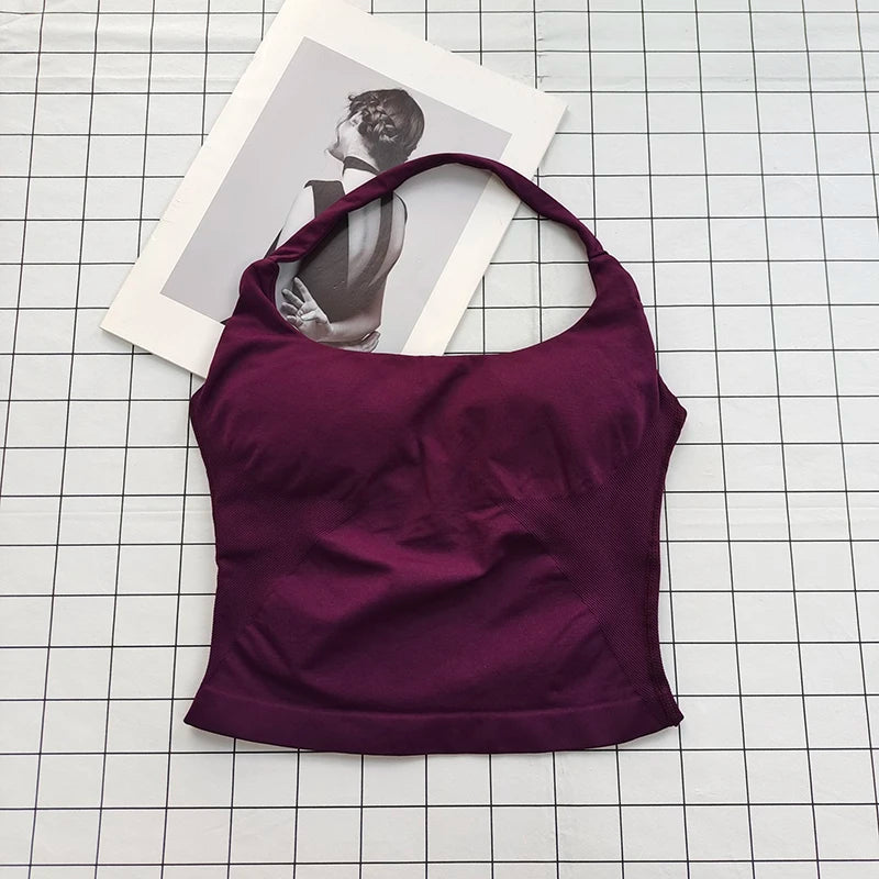 Women's Square Neck Deep Open Back Halter Bralette - Thick Straps, Slim-Fit, Removable Pads, Outerwear-Friendly Casual Top - Matrix Studios