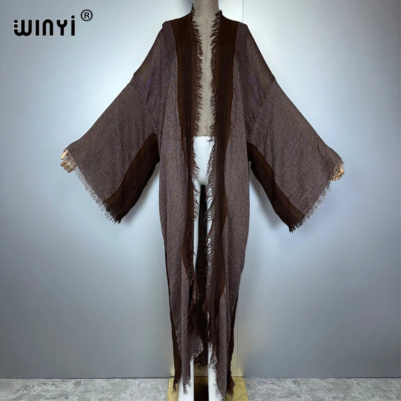 WINYI Retro Kimono Maxi Cardigan Beach Wear Covers Elegant Party Dress Abaya Dubai Luxury Muslim Woman Fashion Open Front Kaftan - Matrix Studios