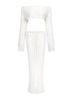 Sexy Knit One-neck Long Sleeve Short Top Drawstring Half Skirt Beach Two-piece 2026 Women Summer Swimsuit Cover Up Chic Set K172 - Matrix Studios