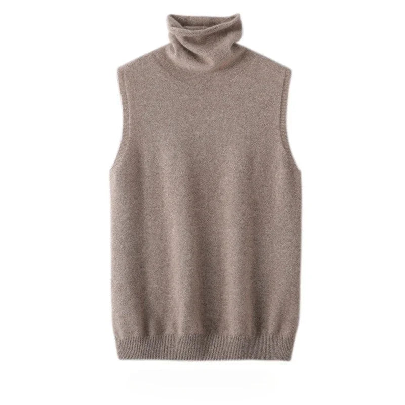 Women 100% Merino Wool Sleeveless Pullovers Turtleneck Sweater Waistcoat Wool Knitwear Spring Autumn Winter Fashion Vest Tops - Matrix Studios