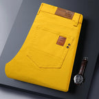 2025 Autumn Men's Elastic Colorful Jeans Breathable Casual  Straight Fitted Solid Color Denim Pants Korean Fashion Trousers - Matrix Studios