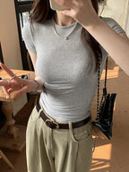 Basic Solid Crop Top Short Sleeve Crewneck Skinny T-shirt Summer Casual Tee for Women y2k Vintage Top Harajuku Streetwear - Matrix-studios.com