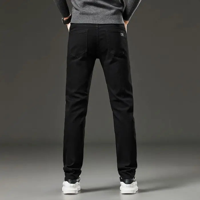 Men's autumn and winter hot jeans elastic small straight leg pants black gray micro elastic zipper fashionable versatile jeans - Matrix Studios