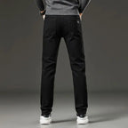 Men's autumn and winter hot jeans elastic small straight leg pants black gray micro elastic zipper fashionable versatile jeans - Matrix Studios