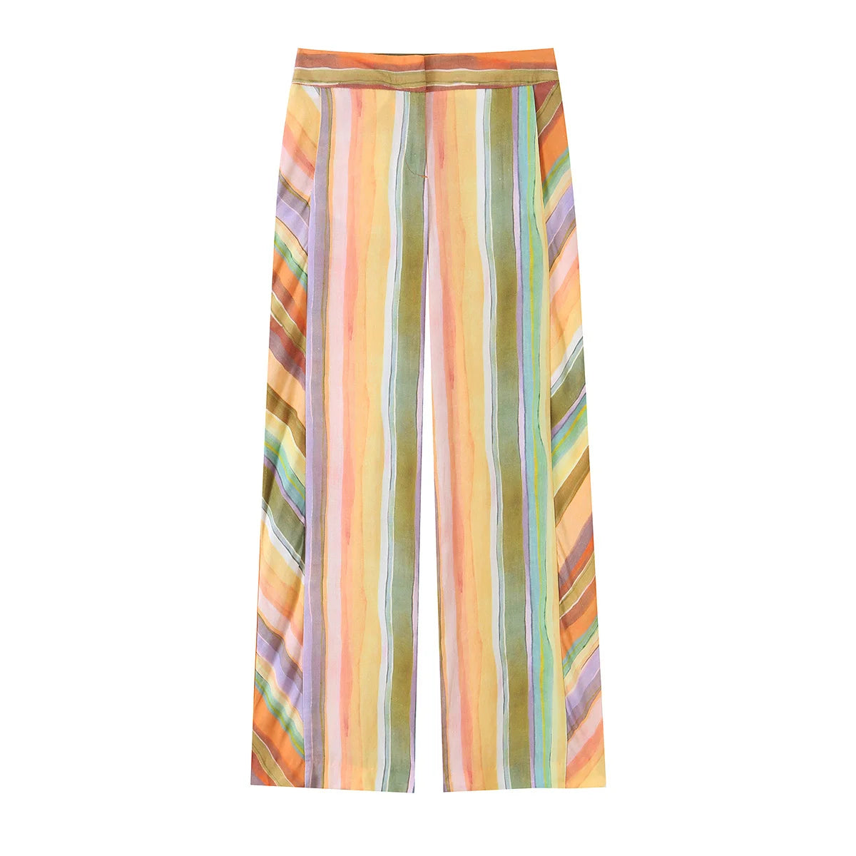 HH Fashion 2026 Women's Colorful Striped Two-Piece Set Summer Halter Neck Crop Top+Wide Leg Pants Resort Beach Outfit - Matrix-studios.com