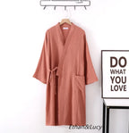 New Spring And Autumn Japanese Kimono Robe Couple Cotton Crepe Bathrobe Men And Women Kimono Robe Robes For Women Sleepwear - Matrix-studios.com
