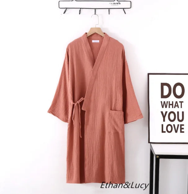 New Spring And Autumn Japanese Kimono Robe Couple Cotton Crepe Bathrobe Men And Women Kimono Robe Robes For Women Sleepwear - Matrix-studios.com