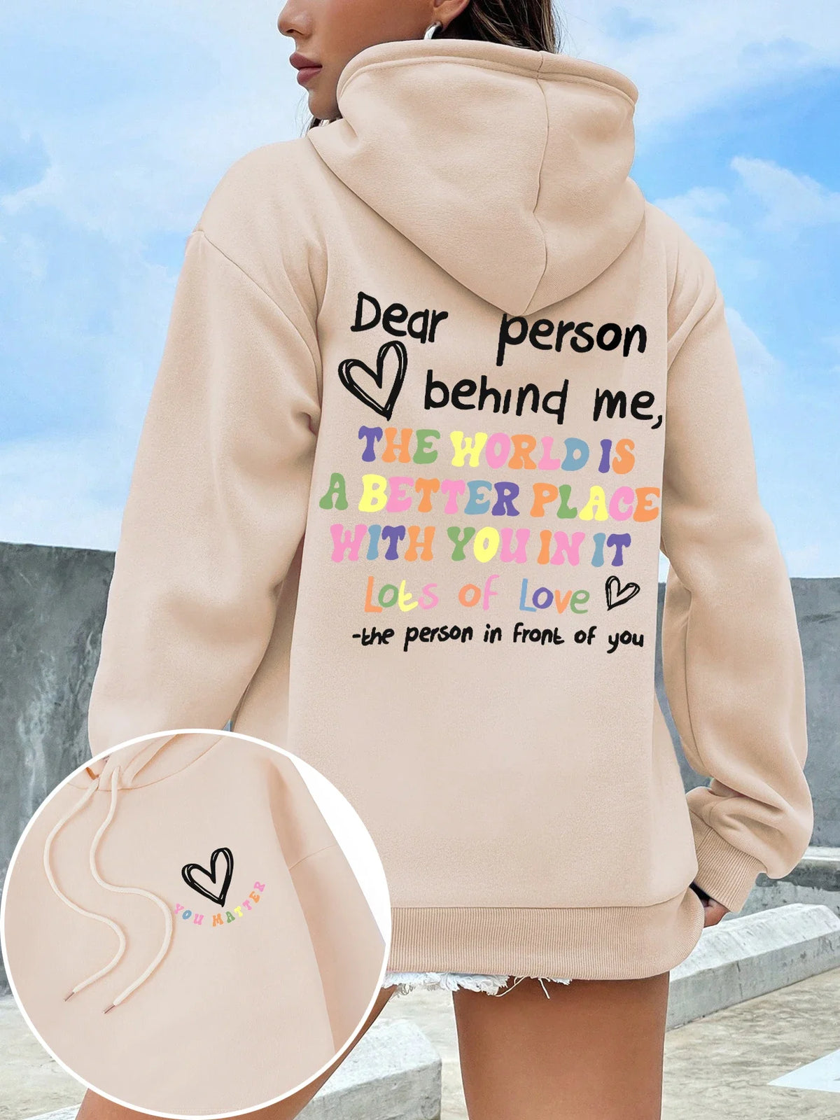 Dear Person Behind Me Hoodie Women Colored Letters Warm Fleece Woman Hoody Fur-liner Spring Autumn Hoodies Y2K Casual Tops - Matrix Studios