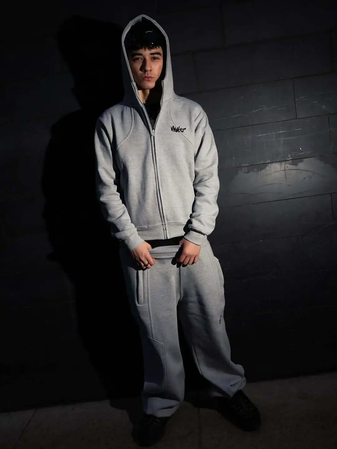 2026 Autumn/Winter European and American Fashion Gothic Y2K Simple Daily Zipper Hoodie High Street Loose Pants Set