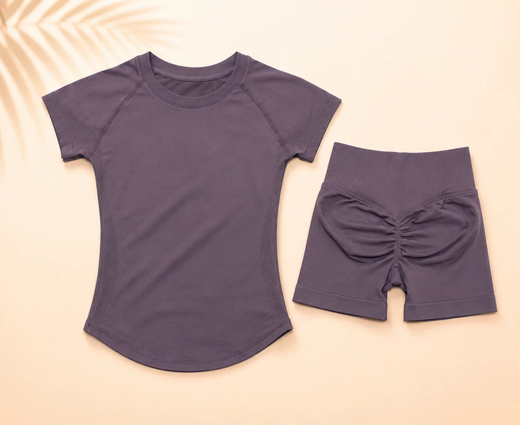 3 Pieces Gym Set Woman Seamless Short Sleeve Top Scrunch Gym Shorts Sport Strappy Bra Bodysuit Workout Suits Gym Clothes - Matrix-studios.com