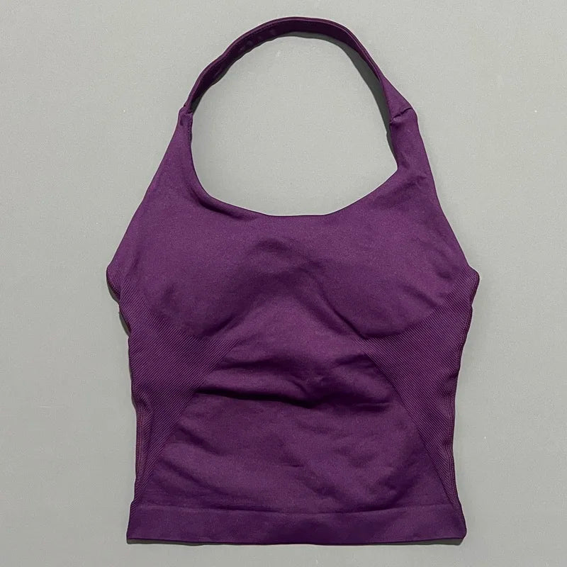 HISTELLO Sports Halter Top Seamless Longline Strappy Gym Tank Top Women Yoga Clothing Workout Fitness Sportswear Pilates Vest - Matrix-studios.com