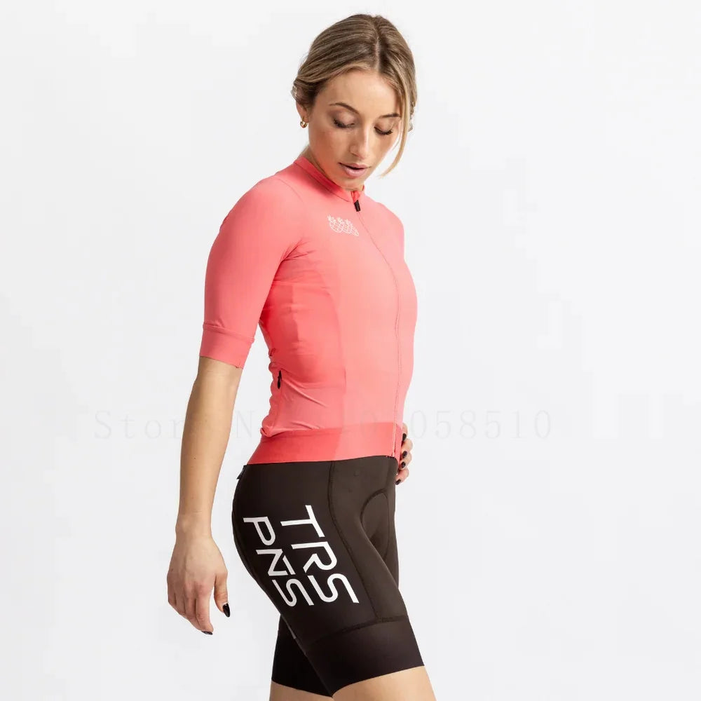 Tres Pinas 2026 Women Short Sleeve Cycling Clothes Suit Breathable One Piece Bike Team Bib shorts set Custom Triathlon Apparel - Matrix-studios.com