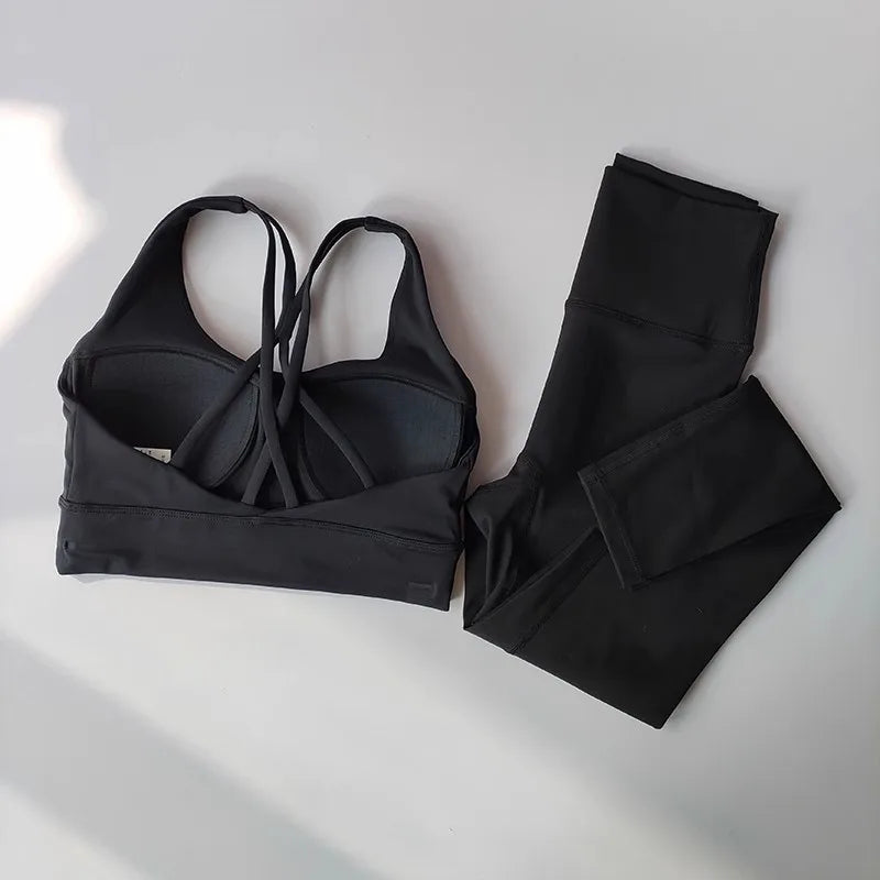Women Breathable Yoga Set 2pcs Sport Suit Gym Wear Workout Clothes Gym Crop Top High Waist Legging Fitness Bra Set Sports Suits - Matrix-studios.com