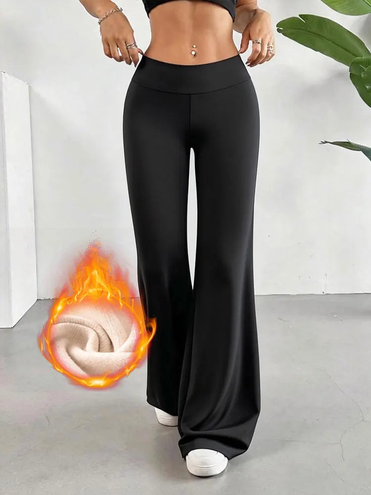 Warm Fleece Lined Wide Leg Pants Winter High Waist Warm Straight Leg Pants Women's Soft Apparel Casual Long Trouser Outdoor Wear - Matrix-studios.com
