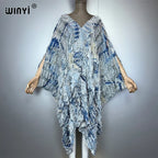 WINYI Original V Neck Print Denim Sexy Short Dress with Holes New Fashion Africa Womens Party Holiday Casual Maxi Beach Dress - Matrix Studios