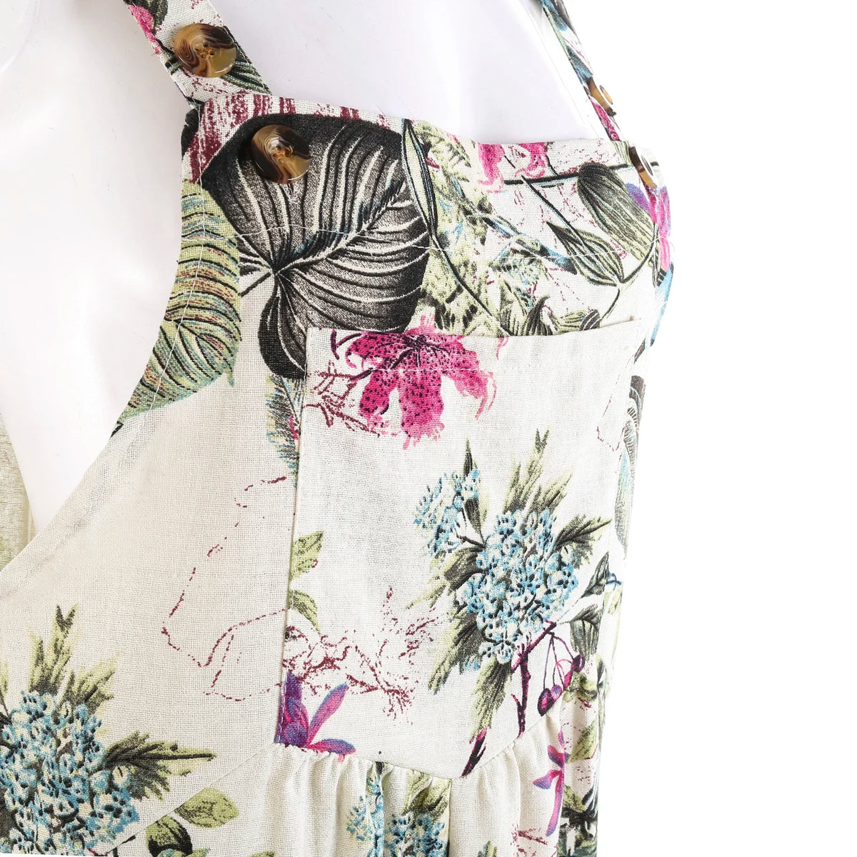 Women Plus Sizes Jumpsuit Leaf Floral Print Square Neck Sleeveless Fashion Casual Overalls with Pockets - Matrix Studios