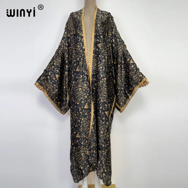WINYI 2026 Summer Women Cardigan stitch Cocktail sexy Boho Maxi African Holiday Batwing Sleeve Silk feeling Robe kimono kaftan - Matrix Studios
