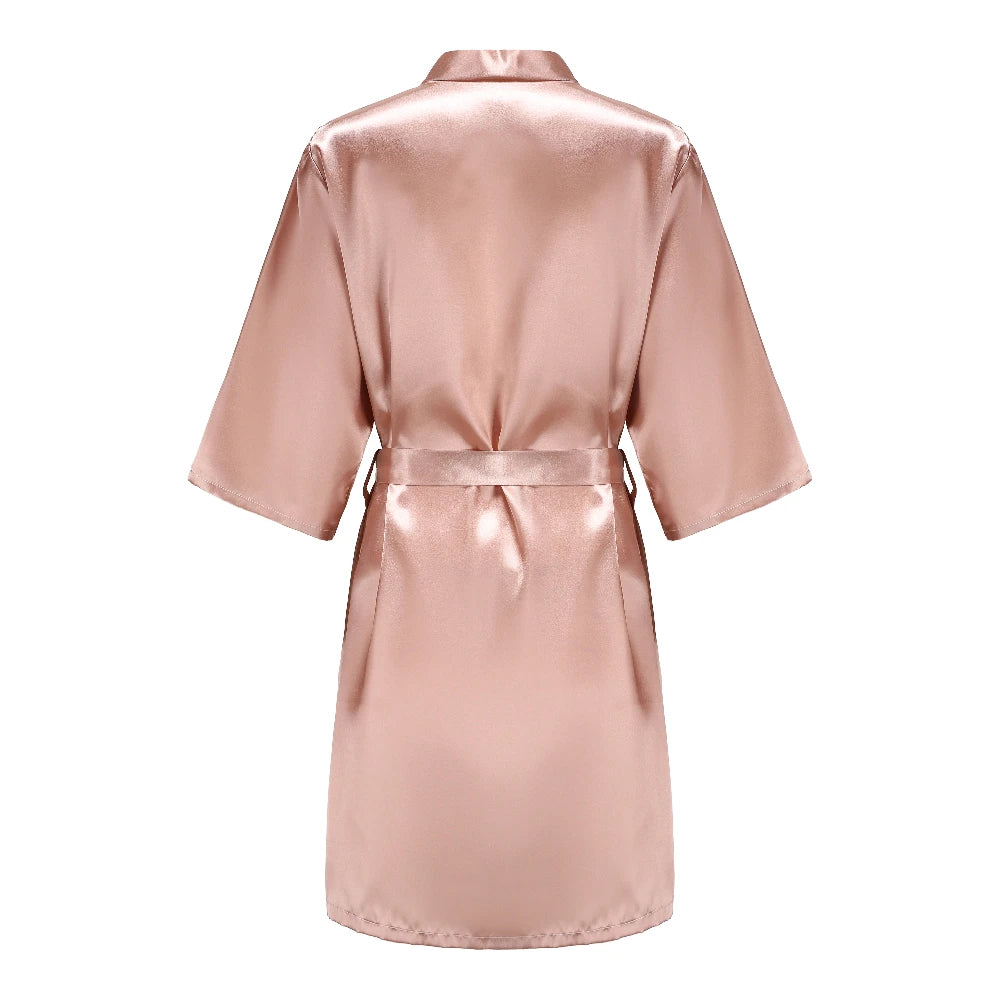 Rose Gold Satin Team Bride Bridesmaid Robe Wedding Bathrobe Gown Women Dressing Sleepwear Mother Maid of Honor Kimono - Matrix-studios.com