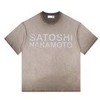 High Street Satoshi Nakamoto T Shirt Classic Retro Letter Wash Distressed Print Shorts Men Women Same Style Shirts Short -pants - Matrix-studios.com