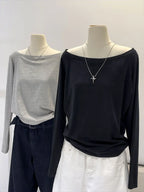 Oversize Off Shoulder Long Sleeve T Shirt Women Solid Color Casual Tops Lady Spring Autumn Basic Tees Korean Style Youth Blouses - Matrix-studios.com