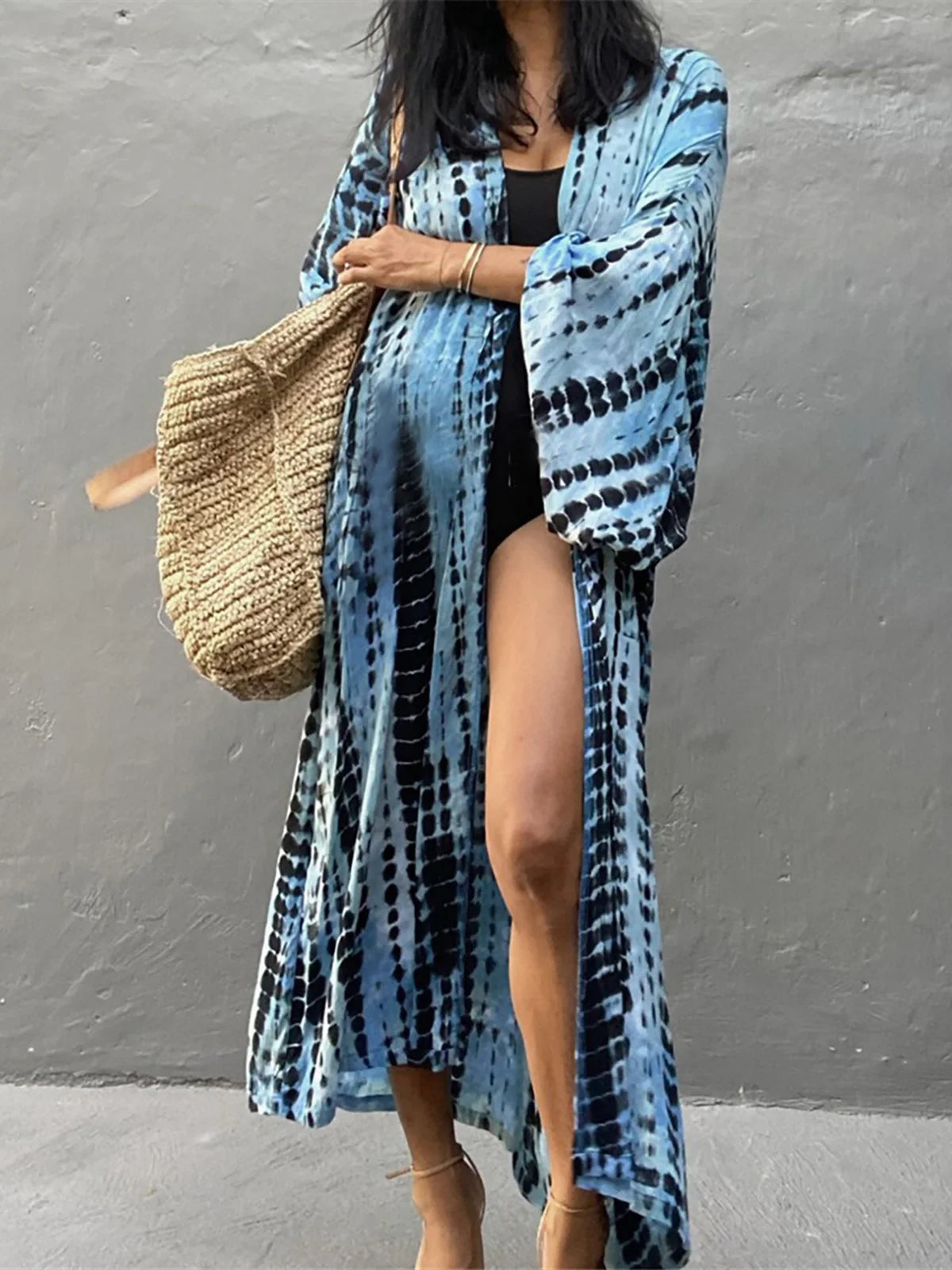 New 10 Colors Printed Long Sleeve With Belt Tunic Beach Cover Up Cover-ups Beach Dress Beach Wear Beachwear Female Women V4521 - Matrix Studios