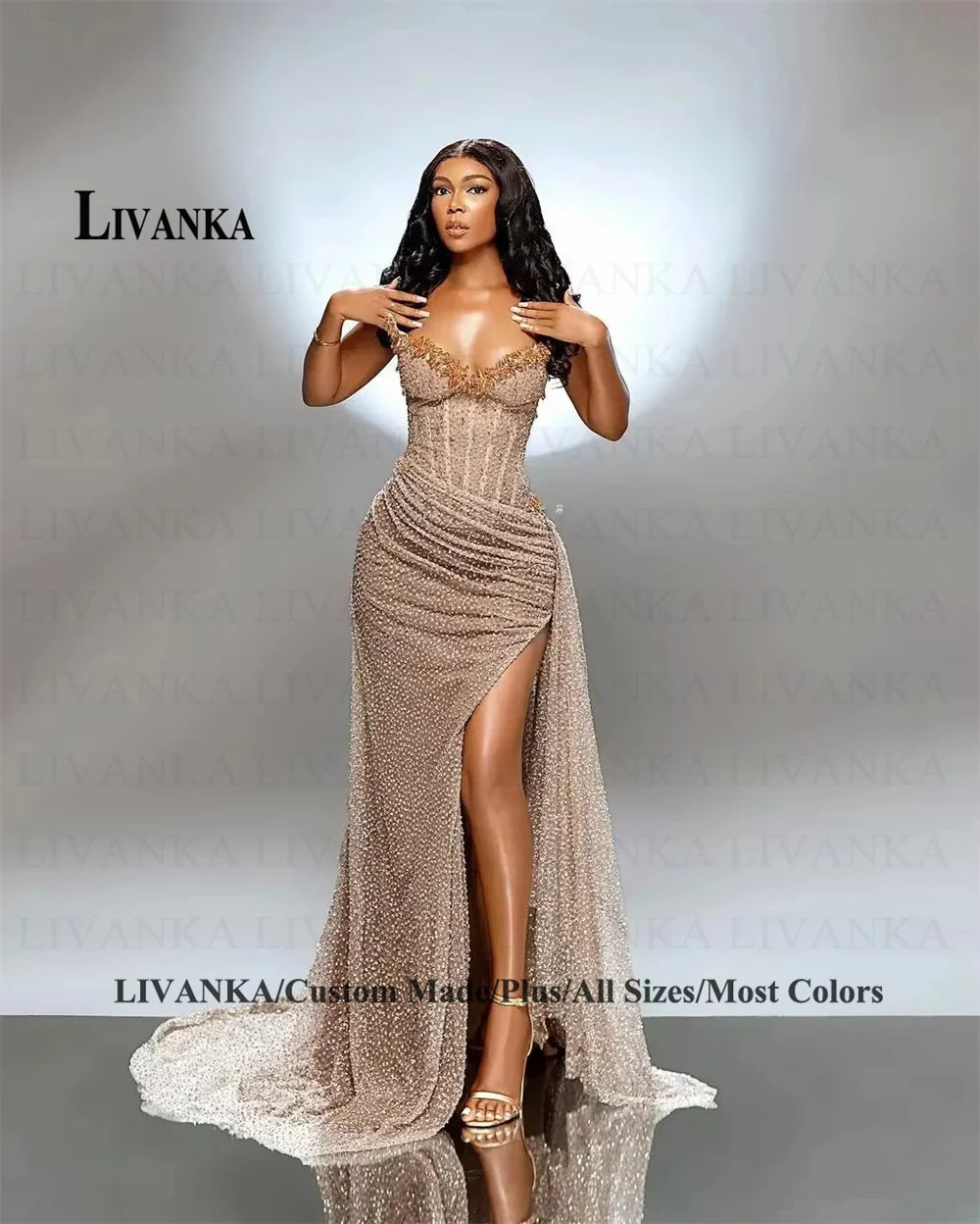 LIVANKA Sweetheart Neck Mermaid Evening Dresses Side High Split Floor-Length Prom Dresses Beading Customized Vestidos De Fiesta - Matrix Studios