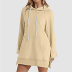 Women Hoodie Dress Slit Hem Drawstring Loose with Big Pocket Hooded Pullover Mid Length Top Commuting Dating Sport HoodieCYXX385 - Matrix Studios