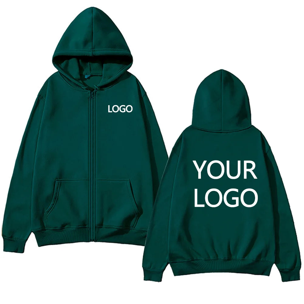 DIY Personalised customised logo, men's street hoodie, zip front sports sweatshirt, women's casual knitted hoodie, couple's gift - Matrix Studios
