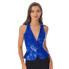 Womens Sequin Vest Lapel Sparkly Cosutme Sleeveless Vests Nightclub Jazz Dance Party Dressy Tops Rave Music Festival Waistcoat - Matrix Studios