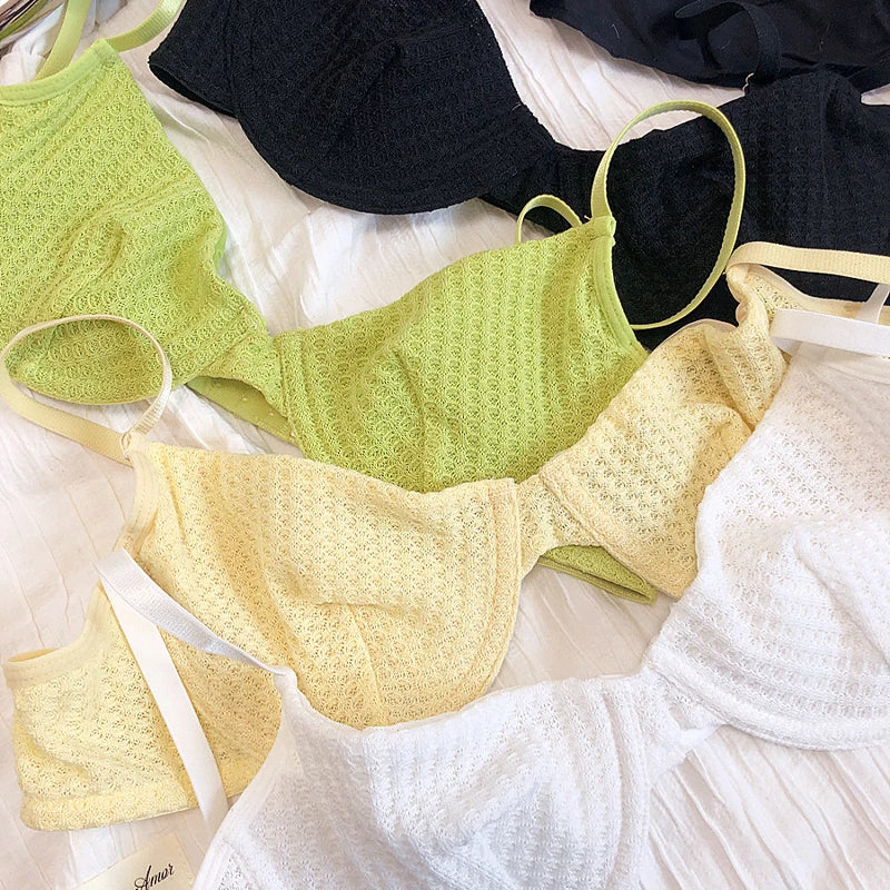 Summer 6 Color Women Underwear Sexy French Bralette Push Up Bra Set Ultra Thin Thread Fabric Breathable Lingerie With Thong Sets - Matrix-studios.com