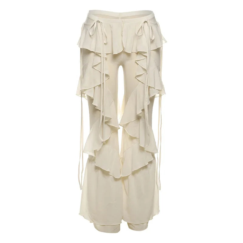 Cover-ups Ruffle Pants Summer Women Beach Wear White Cotton Tunic Mesh Pants Sarong Wrap Skirt Swimsuit Cover Up - Matrix Studios