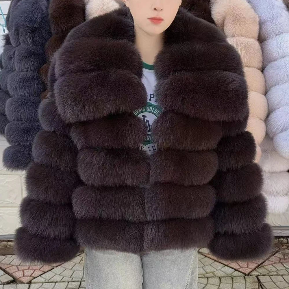 QUEENTINA Winter New Women's Real Fox Fur Coat With Collar Especially Overcoat Leather Female Natural Plus Size 2023 Luxury - Matrix Studios