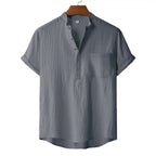 Men's Summer Cotton Linen T-shirt Beach Style Short SLeeve Henley Neck Vacation Hawaii Casual Lightweight Breathable Cozy Tops - Matrix Studios