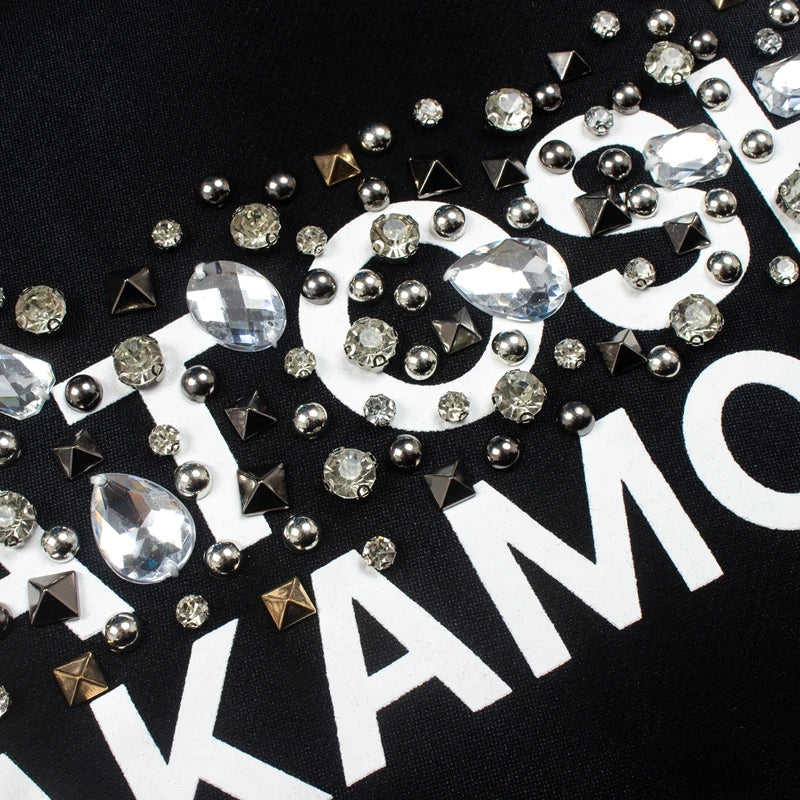 Oversize Balck Satoshi Hoody Retro Spray Dirty Rhinestone Button Stud Necklace Logo Hooded Sweatshirts  2XL Men Women Streetwear - Matrix-studios.com