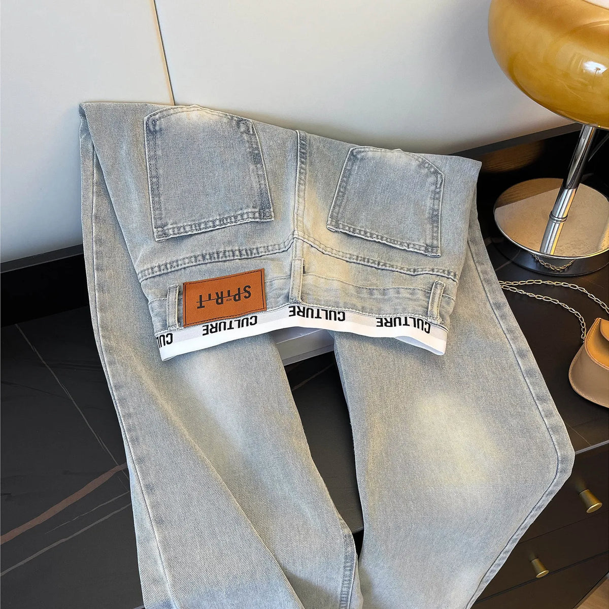 American Vintage Ripped Patchwork Jeans For Women New Spring Fall Light Blue High Waist Slim Loose Wide Leg Denim Trousers Stree - Matrix-studios.com