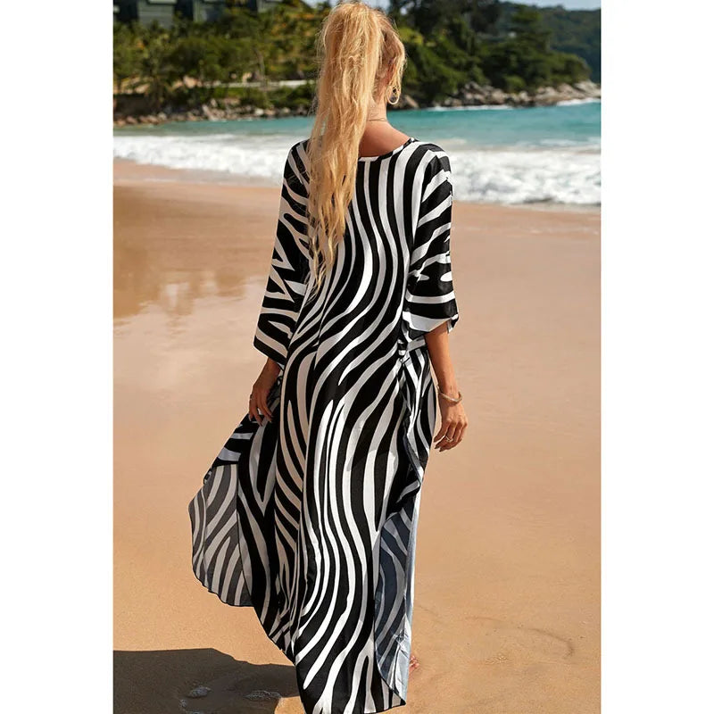 Plus Size Womens Animal Print Kaftan Dresses Caftans Swimwear Coverups Summer Bathing Suit Long Beach Dress - Matrix Studios
