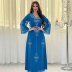 Polyester Muslim Abaya for Women Summer Elegant Orange Blue Pink Green Muslim Women Long Sleeve V-neck Polyester Long Abaya - Matrix-studios.com