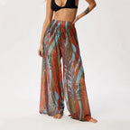 Women Mesh Ruffle Trim Cover Up Pants Beach Cover Up Cover Ups For Swimwear Beach Ruffle Pants 2025 Summer Pants - Matrix Studios
