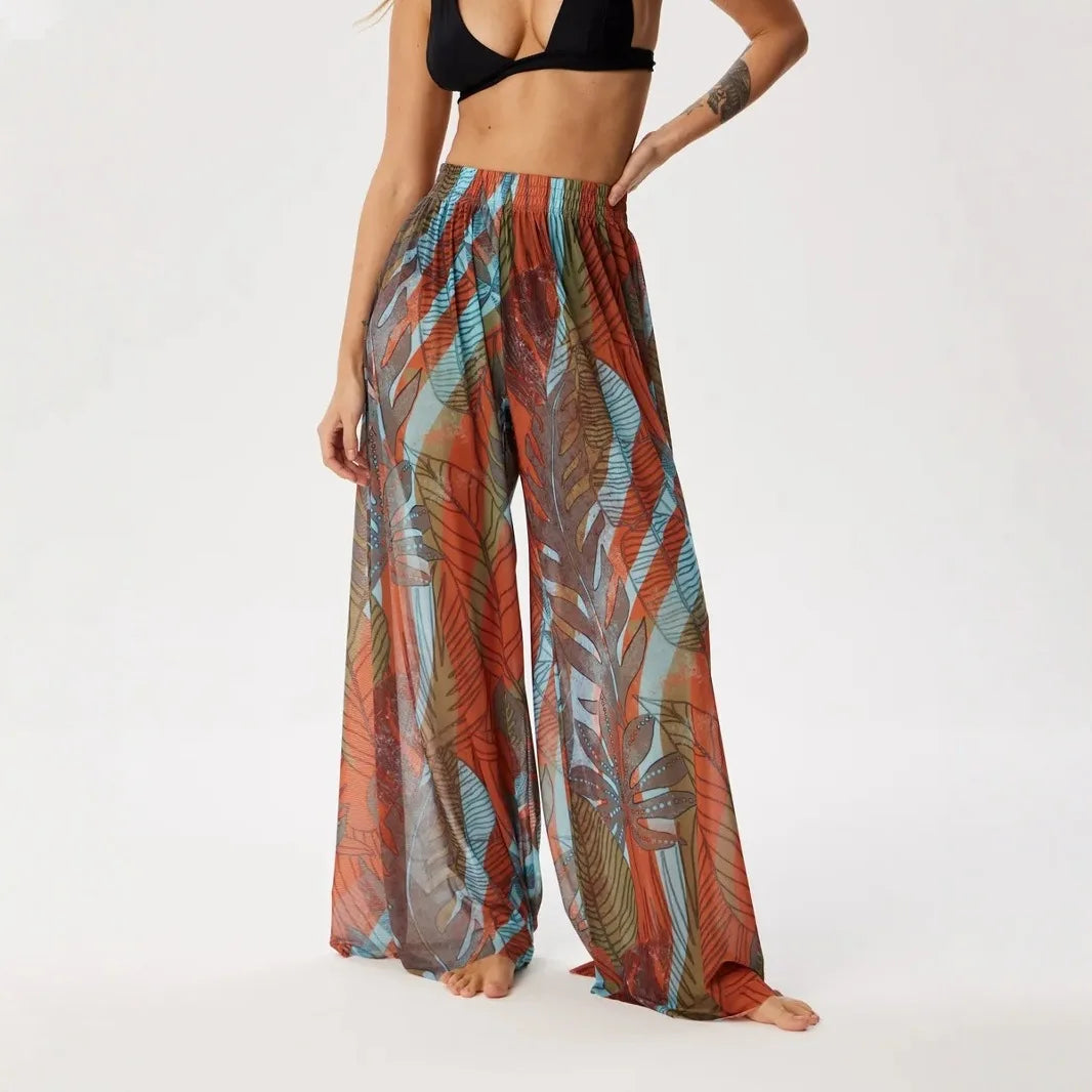 Women Mesh Ruffle Trim Cover Up Pants Beach Cover Up Cover Ups For Swimwear Beach Ruffle Pants 2025 Summer Pants - Matrix Studios