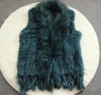 Harppihop womens natural real rabbit fur vest with raccoon fur collar waistcoat/jackets rex rabbit knitted winte - Matrix Studios