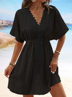 V Neck Lace Short Sleeve Tunic Beach Cover Up Cover-ups Beach Dress Beach Wear Beachwear Female Outfits Bathing kaftan for Women - Matrix Studios