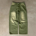 Y2K Street Matcha Denim Jeans Pocket Green 6 Ball Embroidery Denim Pants London High Street Trend Streetwear Unisex Baggy Jeans - Matrix Studios