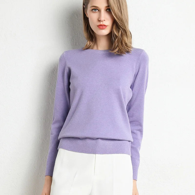 Women Slim O-Neck Pullover Cashmere Wool Blending Sweater Autumn And Winter Long-Sleeved Knit Bottoming Shirt Large Size 2024 - Matrix Studios
