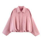 Women's Bomber Jackets Coats Fashion Turn-down Collar Long Sleeve Loose Coats Vintage Female Outerwear Chic Tops - Matrix-studios.com