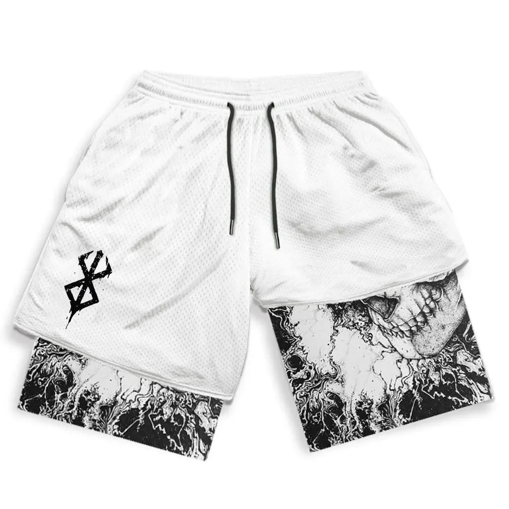 Y2K Summer Men Streetwear Anime Berserk Oversize Active Athletic Gym Short Pants Training Fitness Workout Track Shorts Clothes