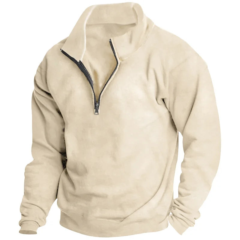 Autumn and winter new men's fleece sweatshirt stand-up collar half zipper long sleeve cross-border European trend men's top - Matrix Studios