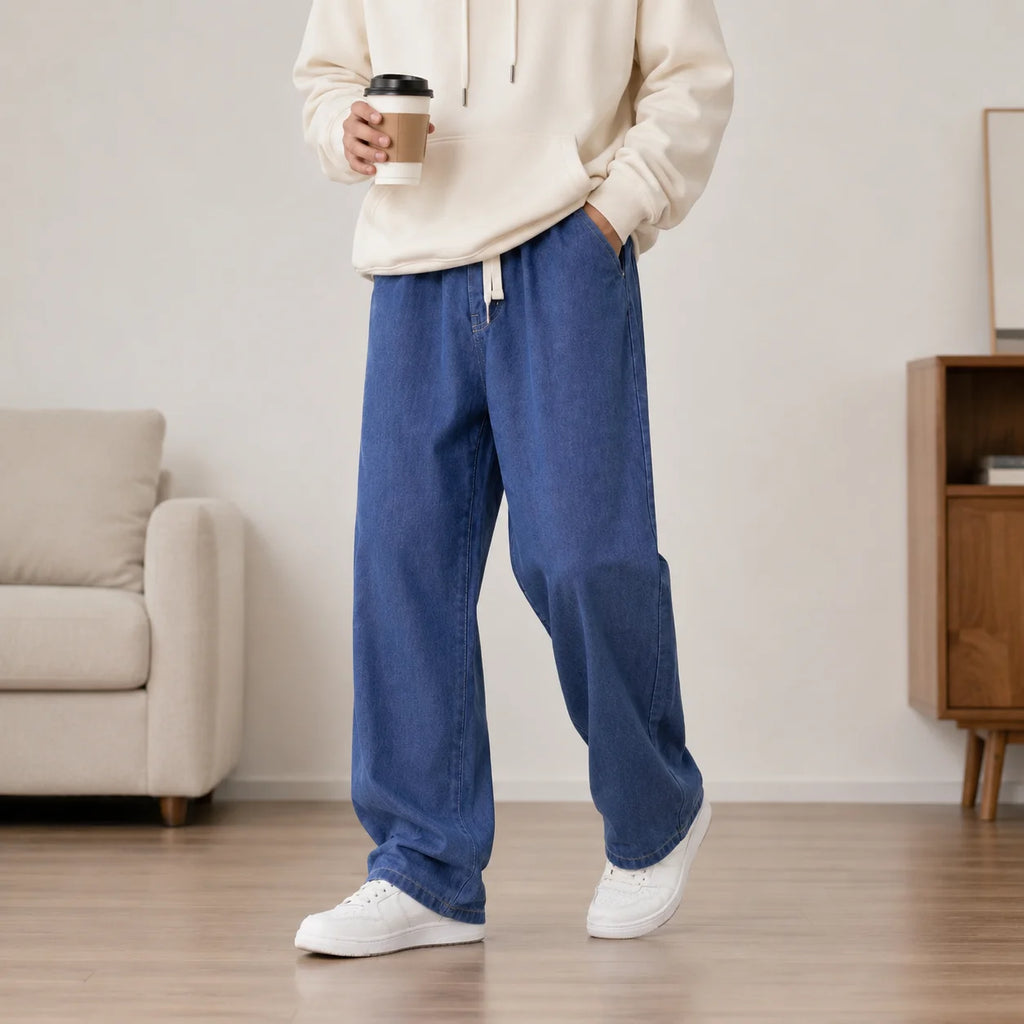 2026 New Streetwear Loose Jeans Men Korean Style Fashion Loose Straight Wide Leg Pants Men's Brand Clothing Black Light Blue - Matrix Studios